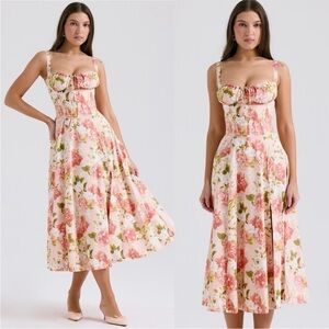House Of CB CARMEN Pink Peony Print Cotton Bustier Sundress Size M PLUS CUP